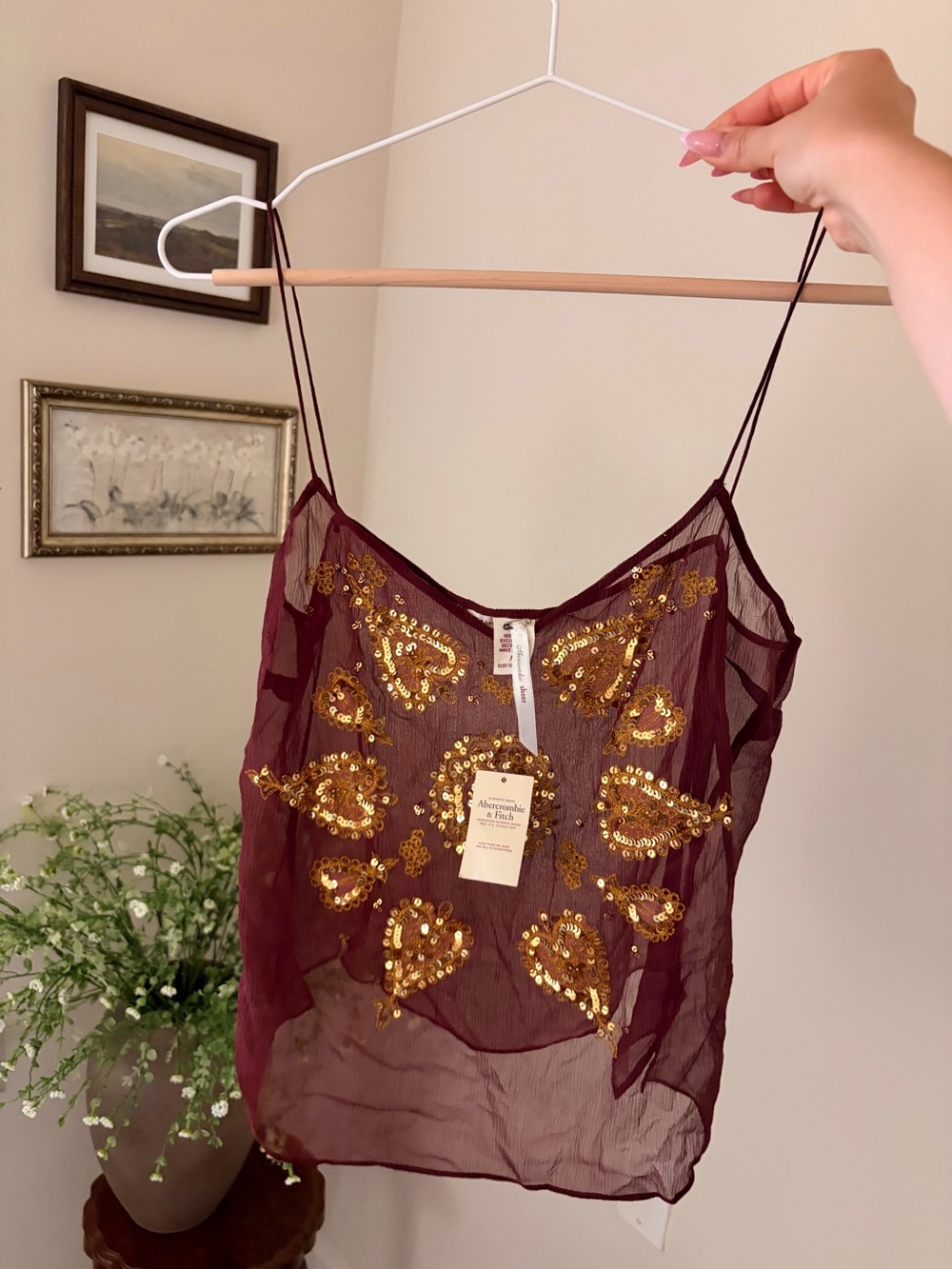 Vintage Abercrombie & Fitch Embellished Sheer Silk Cami Top